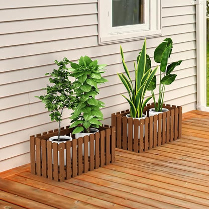 Furinno TIOMAN Planter Box, Hardwood Slat Style Flower Box, Rectangular Garden - Image 2