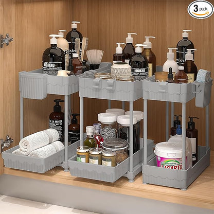 3 Pack Under Sink Organizers, 2-Tier Multi-Use Kitchen and Bathroom Organizers by Sevenblue