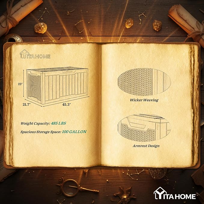 YITAHOME 100 Gallon Outdoor Storage Box, Large Water Resistant Resin Deck Box - Image 7