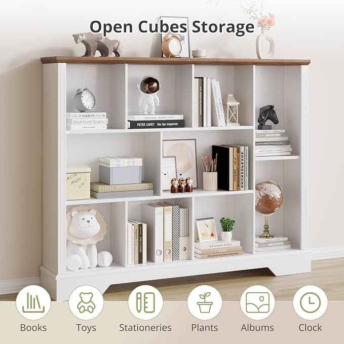 10 Cube Storage Bookcase, Modern 3-Tier Wooden Storage Organizer Open Bookshelf - Image 5