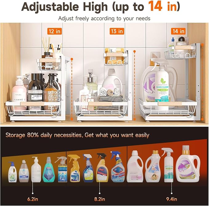 Sevenblue 2-Pack 2-Tier Height Adjustable Under Sink Organizer & Storage | - Image 3