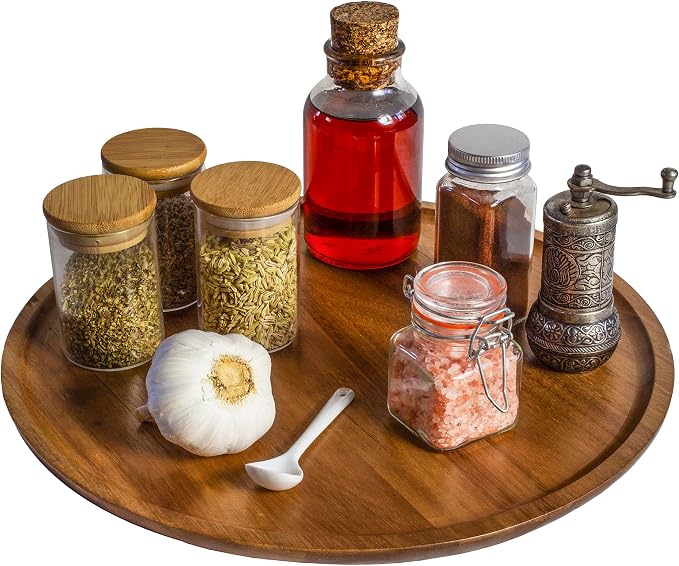 TB Home Acacia Wood Lazy Susan Organizer Kitchen Turntable by TB+Home