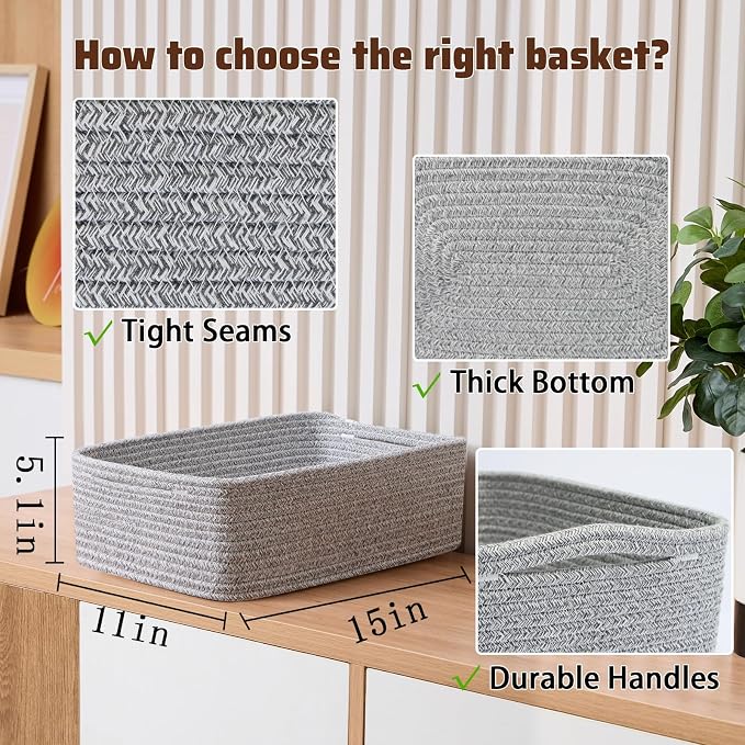 Large Shallow Organizing Baskets 15x11x5.1 Inches - Image 2