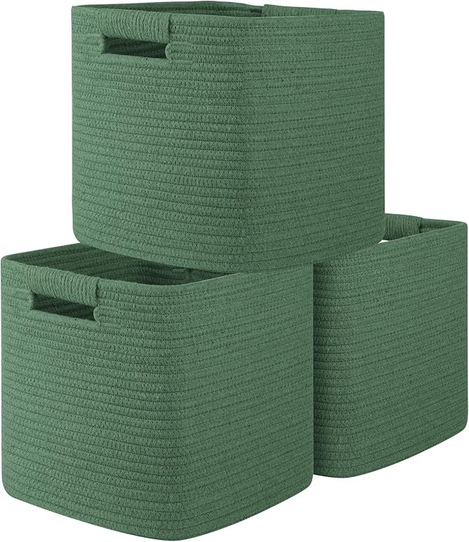 OIAHOMY Storage Cubes 11 Inch Storage Bins-3 Pack, Cotton Rope Woven Baskets by MasterofSpaceOptimization