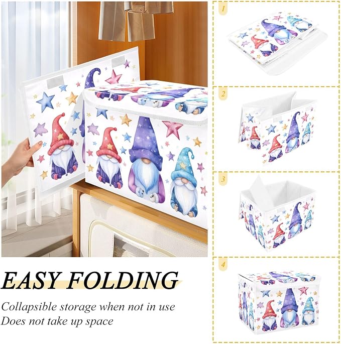 Cute Gnomes Storage Bins with Lids and Carrying Handle, Foldable Storage Boxes - Image 4