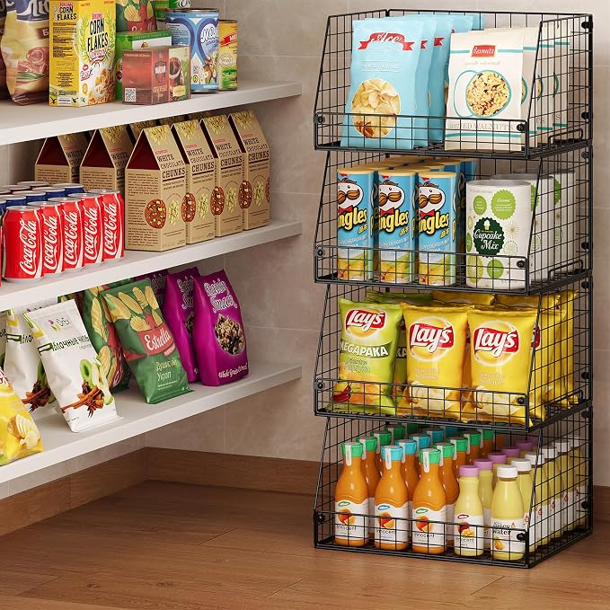 Jakyitvi 4 Pack XXL Stackable Wire Storage Basket, Extra Large Capacity Pantry - Image 4