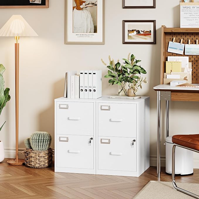 2 Drawer File Cabinet with Lock, 25.4" High Vertical Filing Cabinet, 17.7" Deep - Image 2