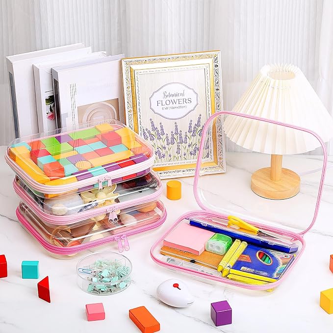 Hoolerry 4 Pcs Hard Clear Zipper Case Makeup Bags Plastic Pencil Pouch - Image 6