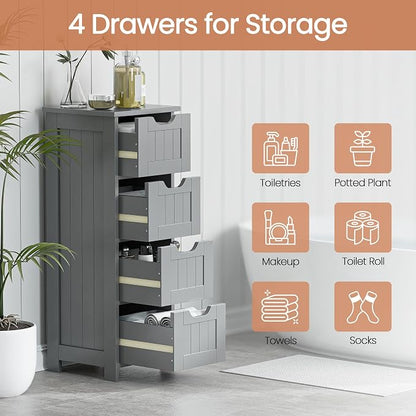 Bathroom Floor Storage Cabinet, Freestanding Wooden Side Organizer w/4 Drawers - Image 4