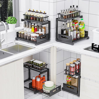 Under Sink Organizer, Heavy Duty Metal Pull Out Cabinet Organizer Slide Out - Image 4