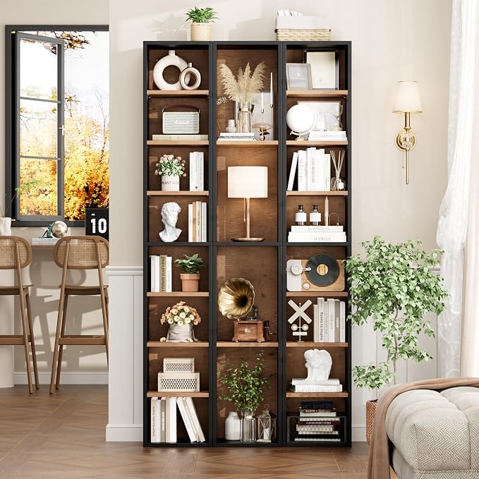 FOTOSOK 2 Pcs 71'' Tall Narrow Bookshelf, 8-Tier Media Tower Rack Set of 2 | CD - Image 4