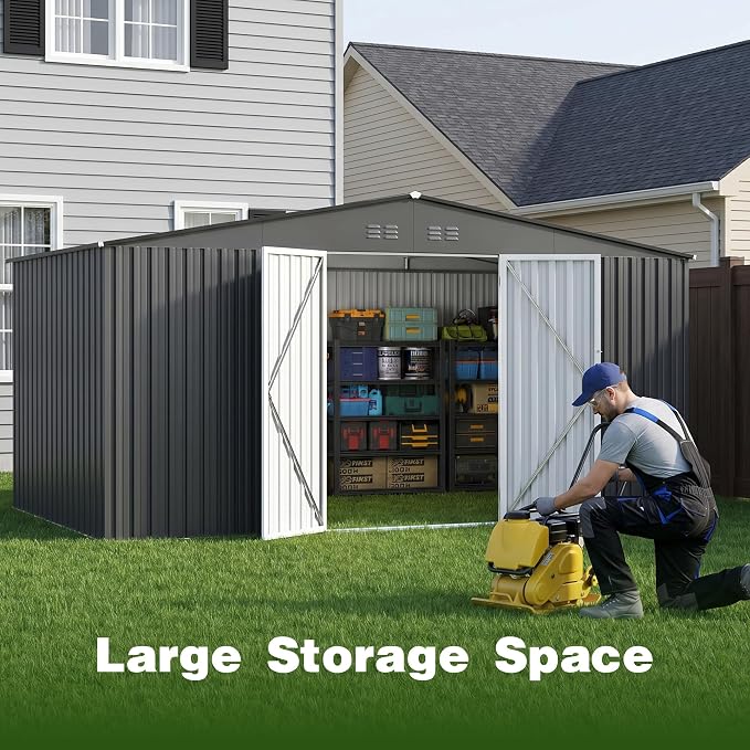 14 x 12 FT Outdoor Storage Shed, Heavy-Duty Galvanized Steel Tool Shed - Image 4