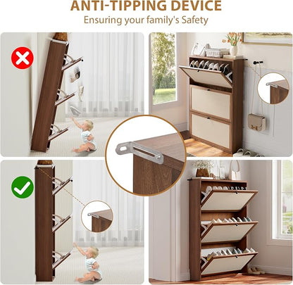 Rattan Shoe Cabinet with 3 Flip Drawers, Simple Setup Hidden Shoe Rack - Image 6