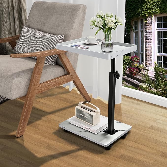 C Table End Table Adjustable Height, 360°Swivel TV Tray Table - Image 5