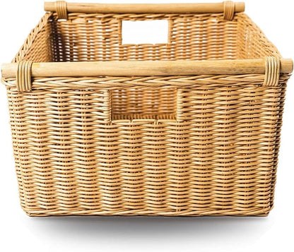 The Basket Lady Deep Pole Handle Wicker Storage Basket, 15 in L x 15.5 in W x - Image 3