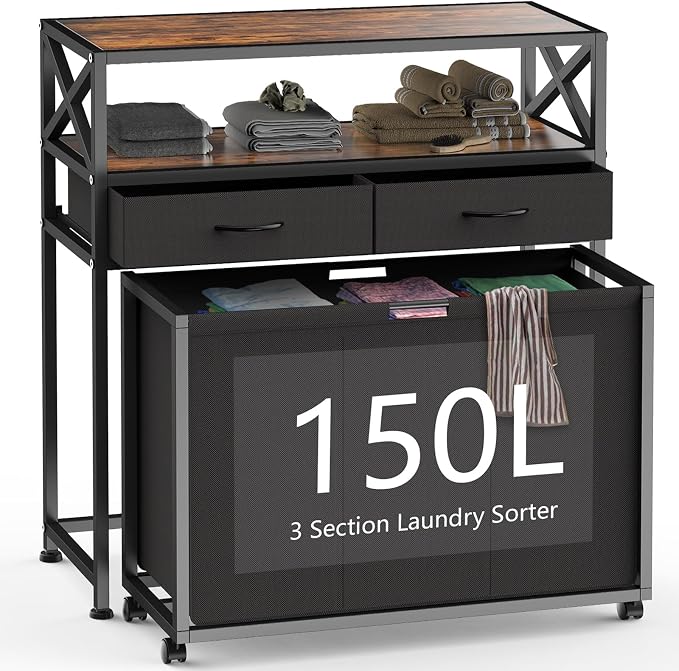 Laundry Hamper 3 Section, 150L Rolling Laundry Sorter Basket by Ollieroo