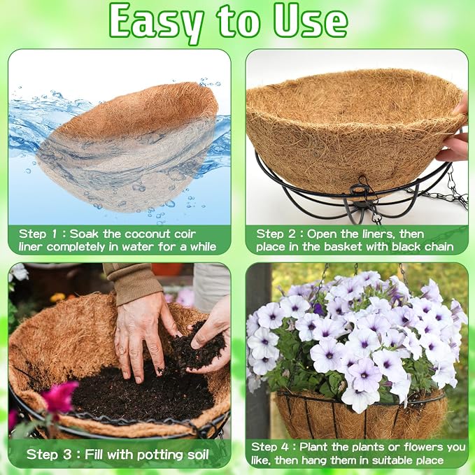 6 Pack 12 Inch Metal Round Hanging Planter Basket - Image 3