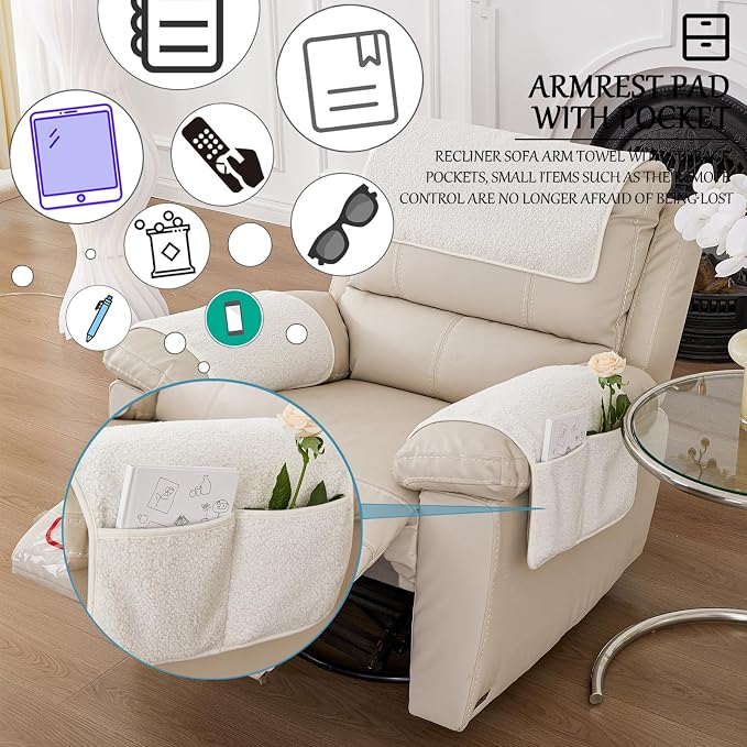 Armrest Cover, Recliner Chair Protector, Furniture Protector Slip, Side Storage - Image 3