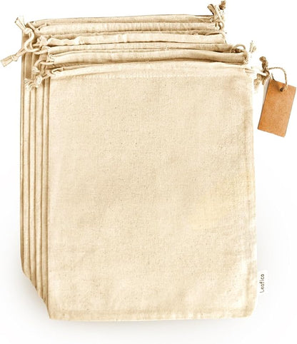 LEAFICO Cotton Storage Bags – X-Large 14x17 Inch – Reusable Muslin Bags by Leafico