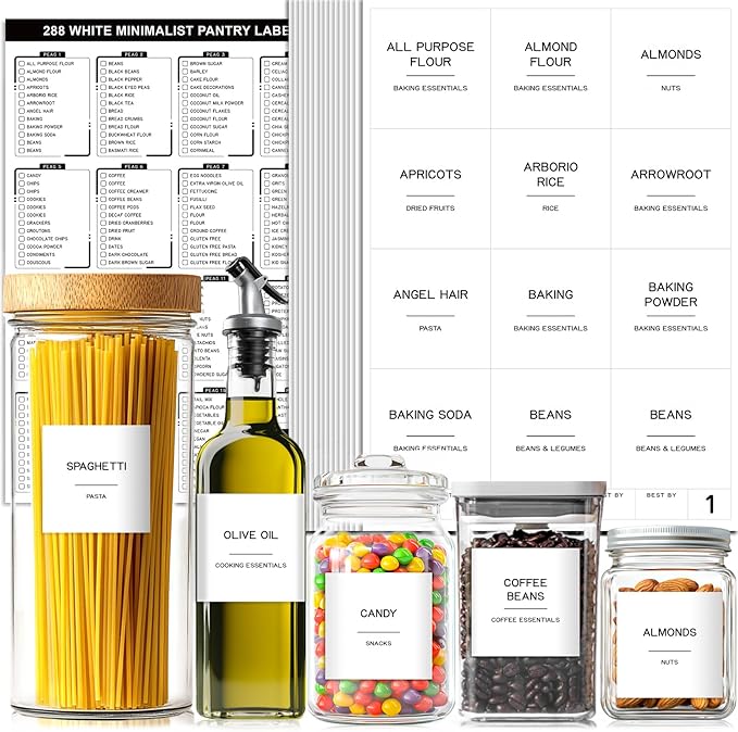 288 Pantry Labels for Food Containers, Preprinted Minimalist Waterproof by Unknown
