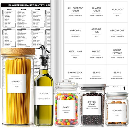 288 Pantry Labels for Food Containers, Preprinted Minimalist Waterproof by Unknown