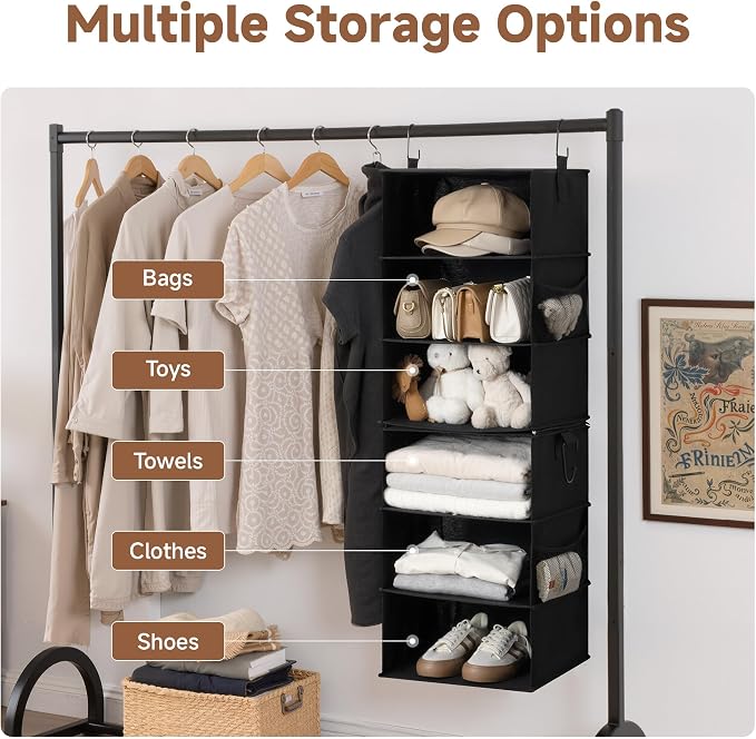 StorageWorks Hanging Closet Organizer 6-Shelf, Jumbo Separable Two 3 Shelf - Image 6