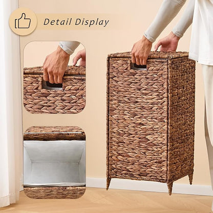 Handwoven Laundry Hamper with Lid, Natural Water Hyacinth Heightened Feet - Image 5