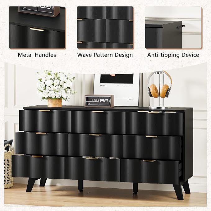 9 Drawer Dresser, Modern Fluted Storage Dresser - Image 6