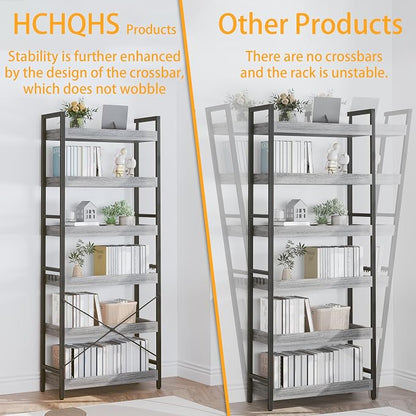 HCHQHS 6 Tier Bookshelf, Adjustable Industrial Bookcase, Vertical Tall Book - Image 5