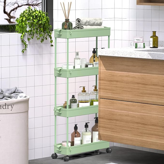 SPACEKEEPER Slim Rolling Storage Cart, 4 Tier Bathroom Cart Organizer, Mobile - Image 6