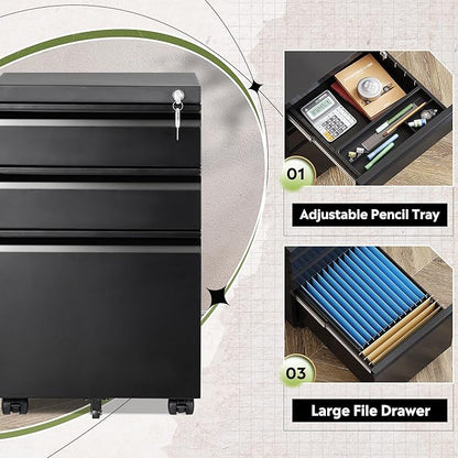 DEVAISE 3 Drawer Mobile File Cabinet Under Desk Office, Fully Assembled Except - Image 4