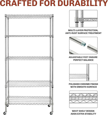 5-Tier NSF-Certified Steel Storage Shelves Rack - Image 5