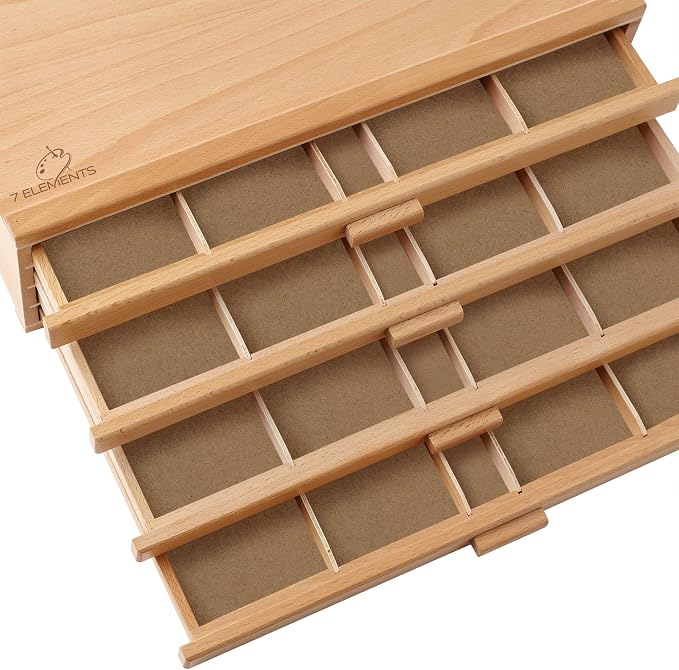 7 Elements 4 Drawer Wooden Artist Storage Supply Box - Image 7