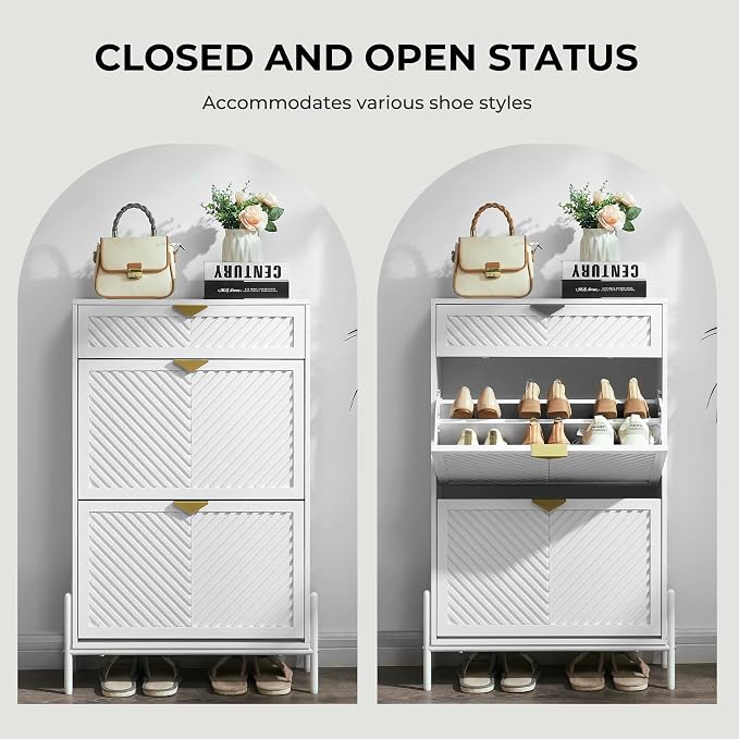 Shoe Cabinet with 2 Flip Drawers, Narrow Entryway Rack, Freestanding, - Image 7