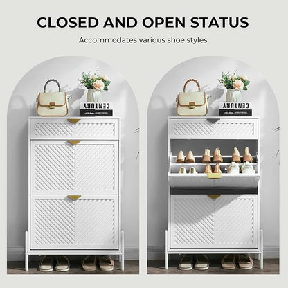 Shoe Cabinet with 2 Flip Drawers, Narrow Entryway Rack, Freestanding, - Image 7