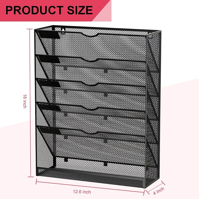 Hanging Wall File Organizer 6 Tier Wall Mounted Mail Paper Folder Holder - Image 3