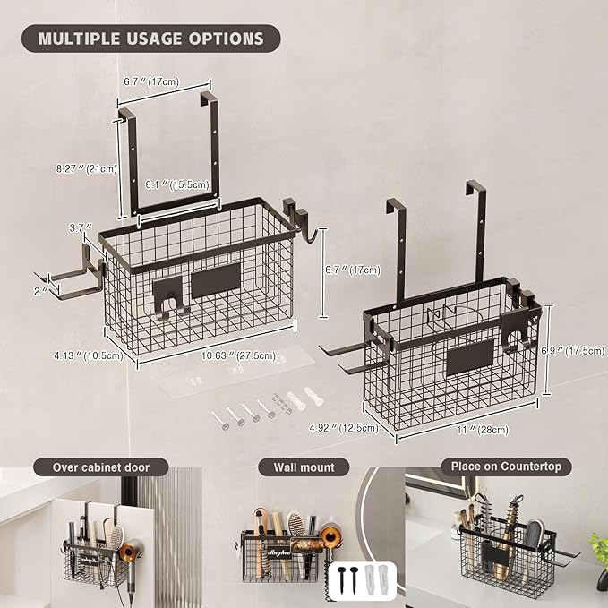 2 Pack Hair Tool Organizer, Adhesive Hair Dryer Holder Cabinet Door/Wall - Image 5
