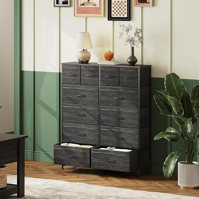 WLIVE 12 Drawer Tall Fabric Dresser Bedroom Storage Chest, Charcoal | Black - Image 4
