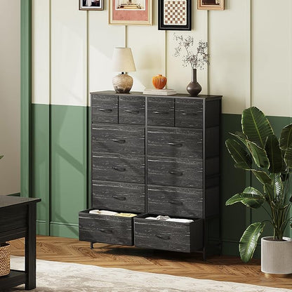 WLIVE 12 Drawer Tall Fabric Dresser Bedroom Storage Chest, Charcoal | Black - Image 4