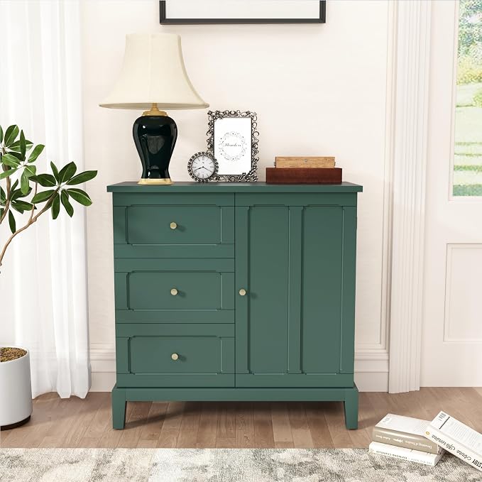 HLR Accent Cabinet with 3 Drawers and Door, Wooden Storage Cabinet with Shelves - Image 5