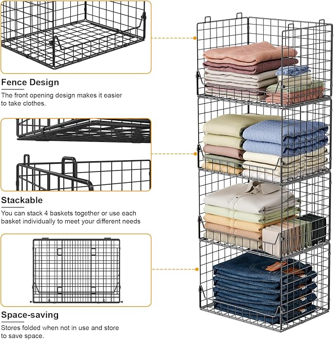 4-Tier Extra Height Stackable Closet Organizer – Foldable Storage Bins - Image 6