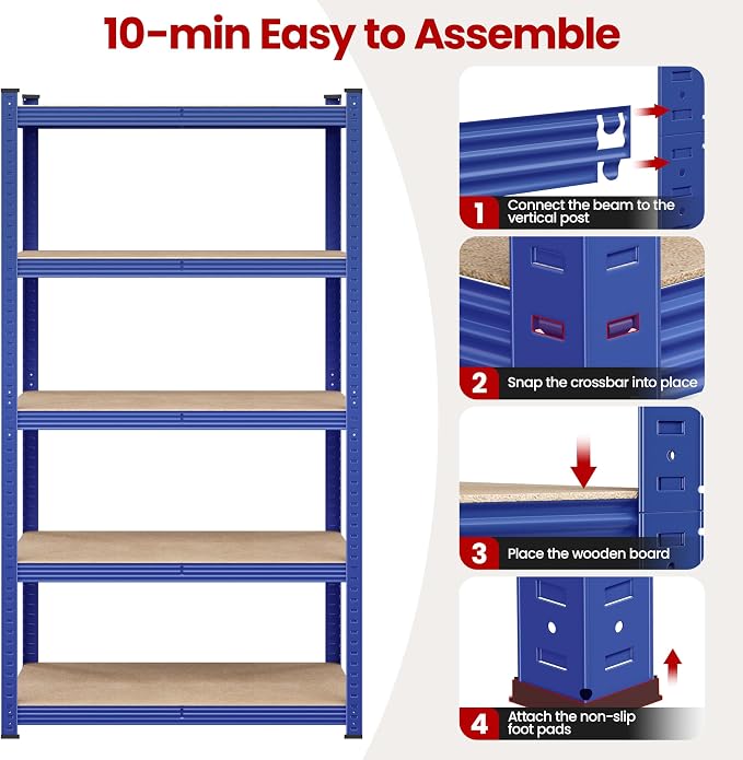 Yaheetech 5-Tier Heavy Duty Storage Shelves 35.5" W x 16" D x 71" H Blue | - Image 7