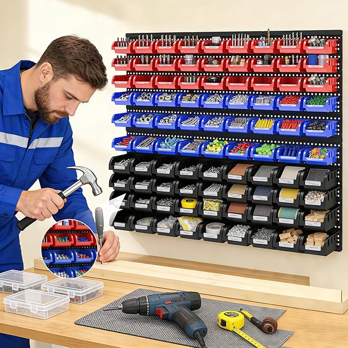 90Pcs Plastic Wall Mounted Storage Bins Parts Rack Nuts And Bolt Bins Organizer - Image 3