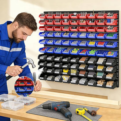 90Pcs Plastic Wall Mounted Storage Bins Parts Rack Nuts And Bolt Bins Organizer - Image 3