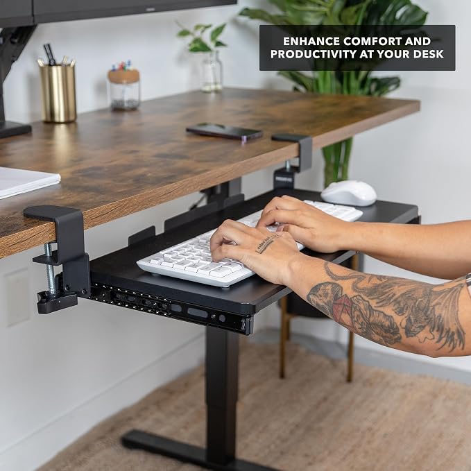 Mount-It! 24” Clamp-On Under Desk Keyboard Tray, Slide-Out Keyboard Drawer - Image 7