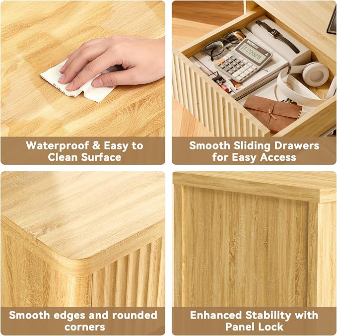 Fluted Nightstands Set of 2, Bedside Tables - Image 5