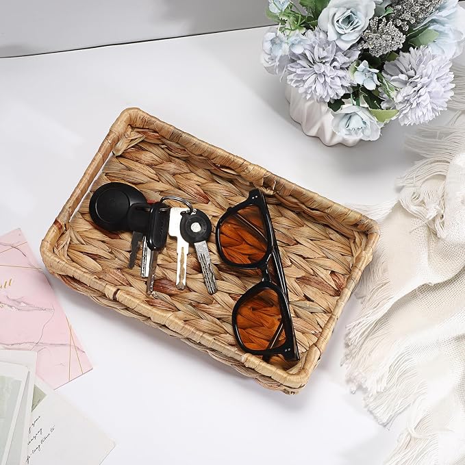 Hipiwe Small Keys Basket for Entryway Table Decorative Wicker Basket Tray Woven - Image 2
