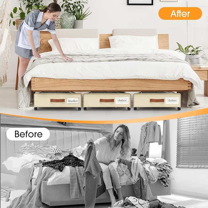 Under Bed Storage with Wheels 3Pack Underbed Storage with Clear Window&Label - Image 6