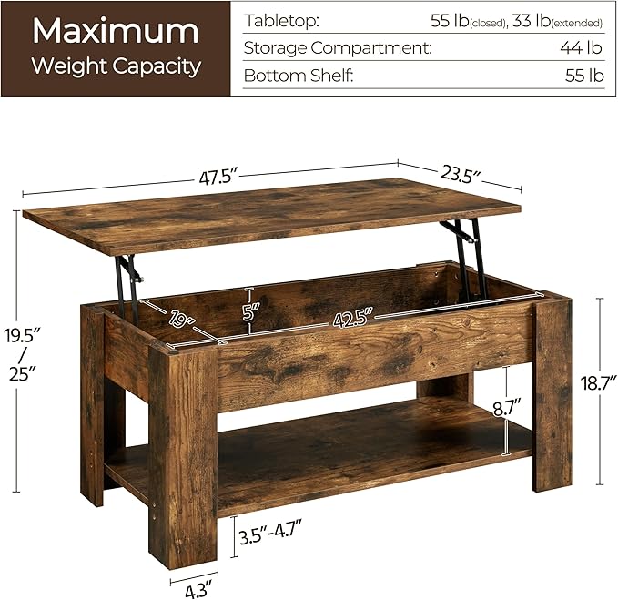 Yaheetech 47.2 in Lift Top Coffee Table - Image 3