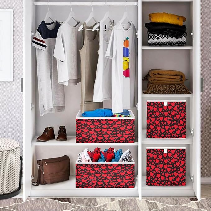 Eamless Pattern with Red Hearts Closet Organizers Storage Cubes Storage Bins - Image 7